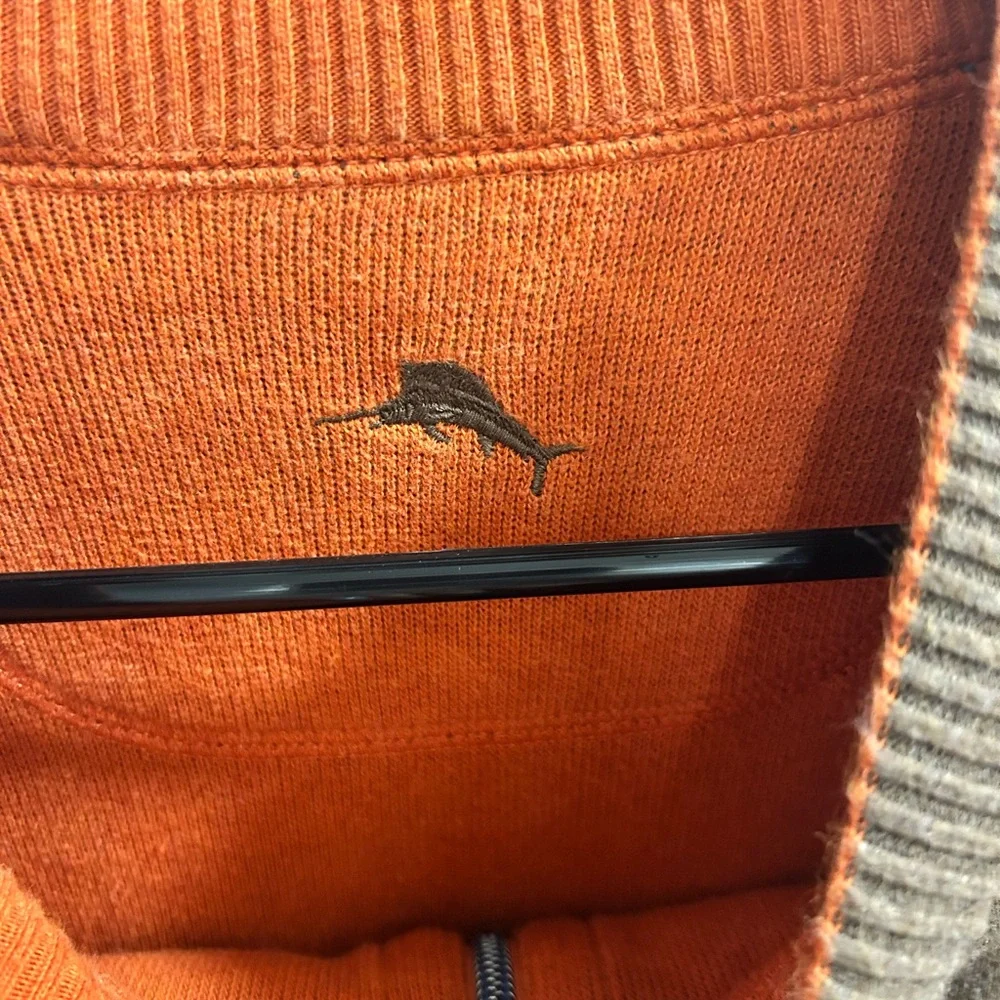 Tommy Bahama Sweater Mens XL Orange Quarter Zip Casual Reversible Sweater